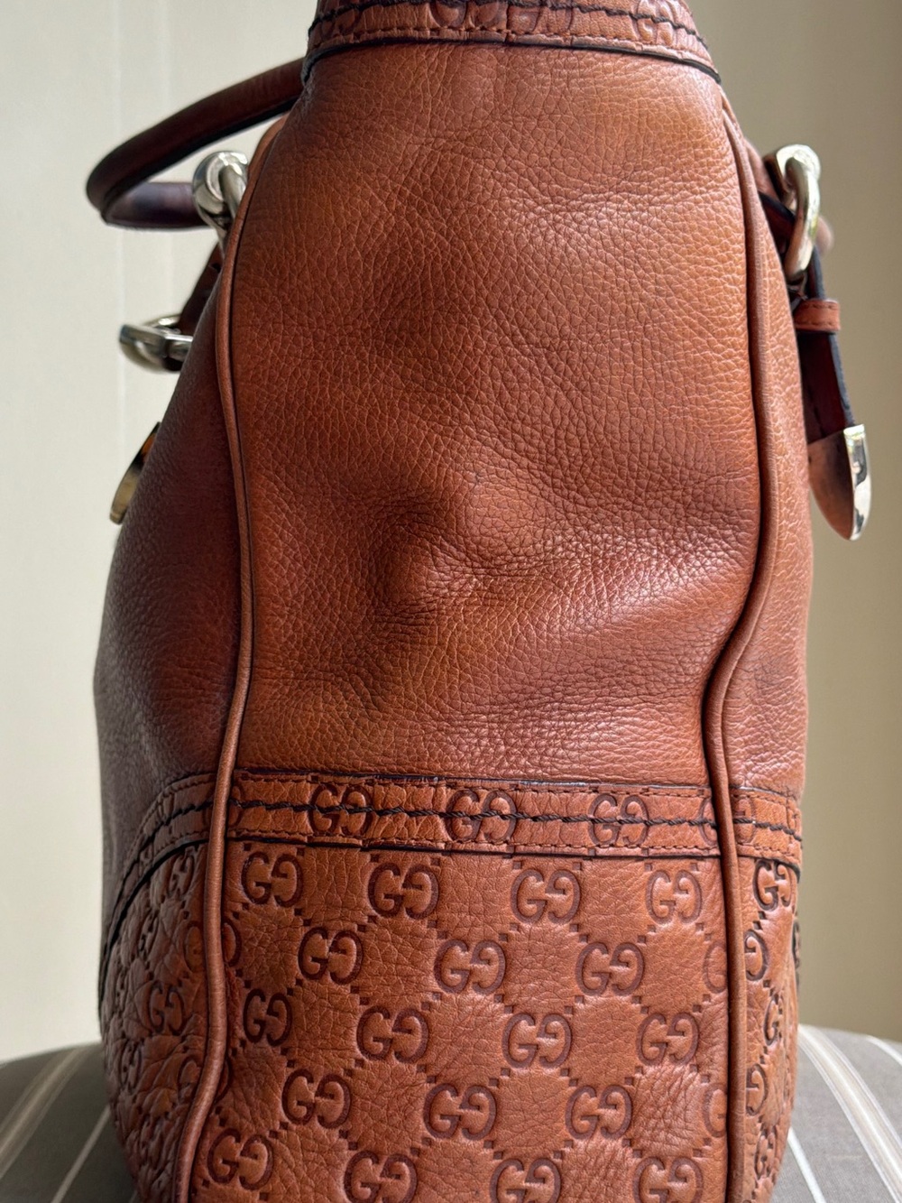Gucci Leather Cognac Brown GG Signature Signoria Large Tote - Picture 6 of 16